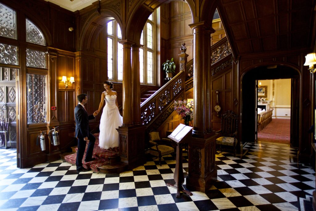 bride on stairs in luxury hotel - pete webb photographer